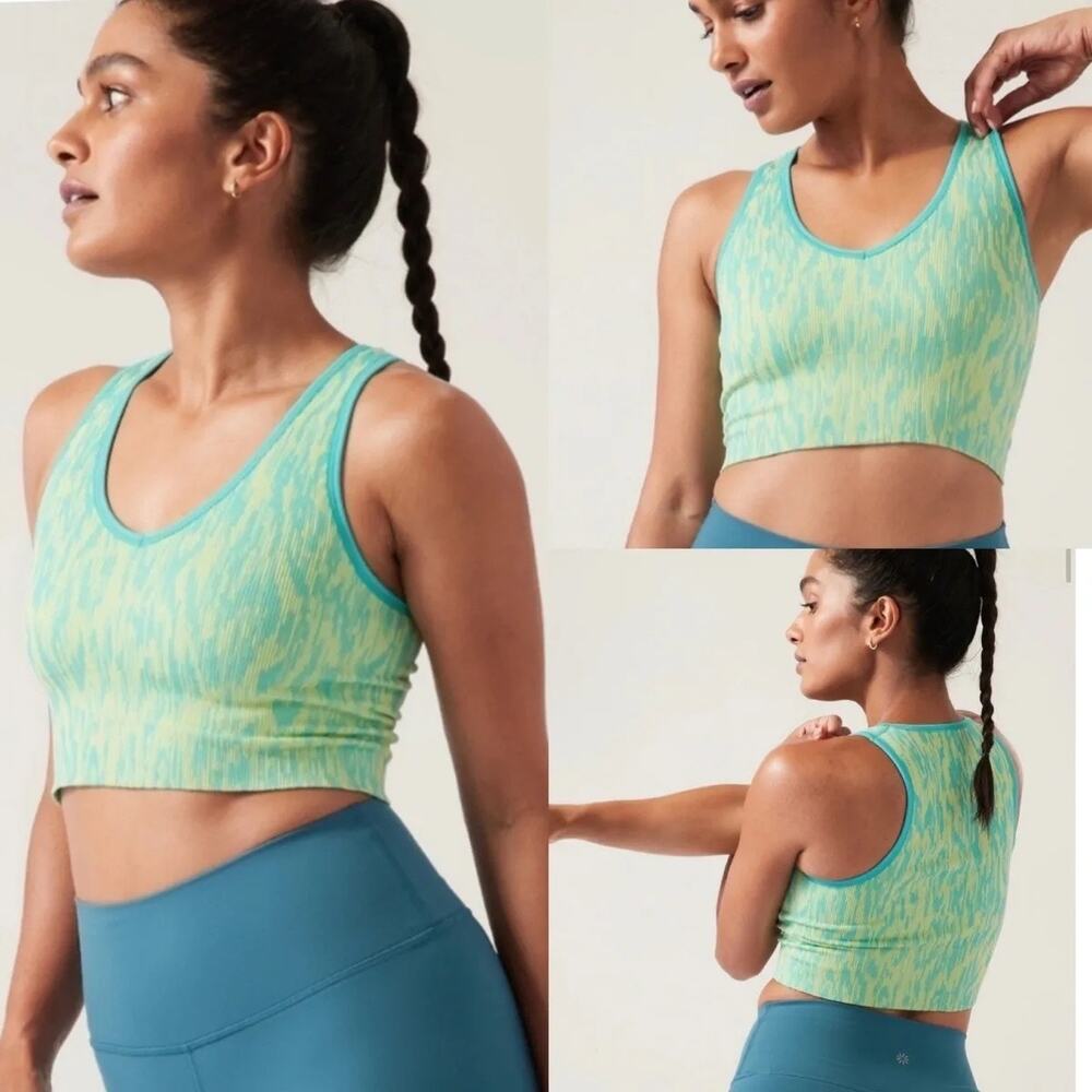 NWT Athleta Aurora Crop Tank S Teal Ribbed V Neck Seamless Yoga Athleisure